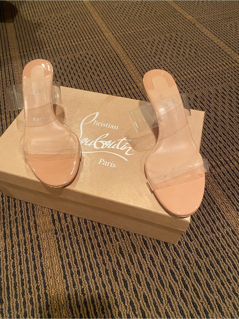 Christian Louboutin Blush Nude Clear Strap Slide Sandals